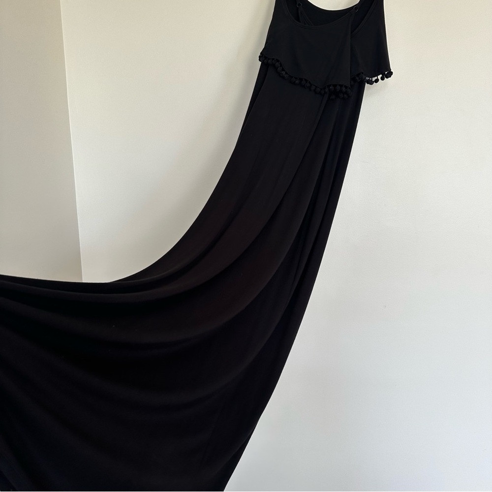 Bebe Rhinestone Logo Maxi Dress Off-Shoulder Pom Pom Trim Size XL Y2K Bling - Picture 5 of 11